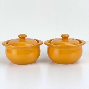 VTG HALL POTTERY INDIVIDUAL SIZE CASSEROLE DISH & LID YELLOW #476